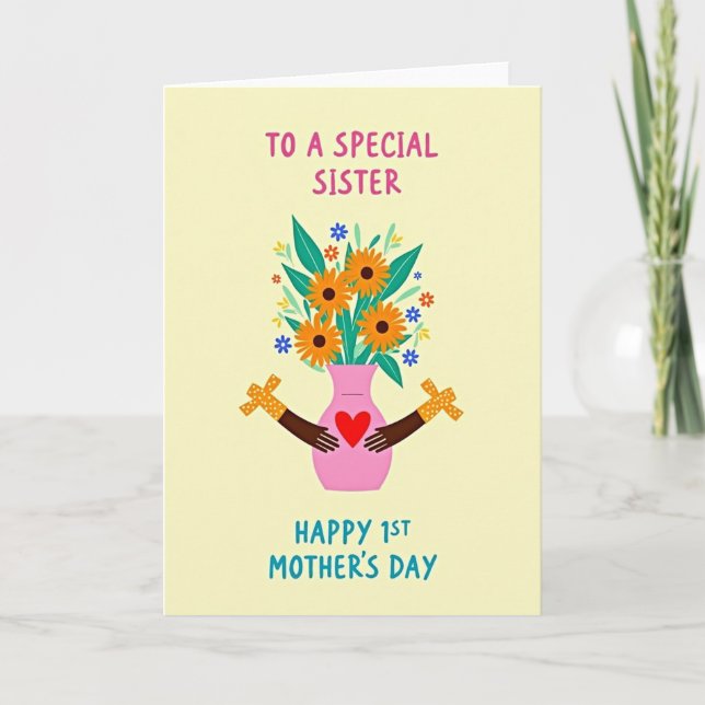 Blommig Första Mors Dag Syster Kort (Framsida)