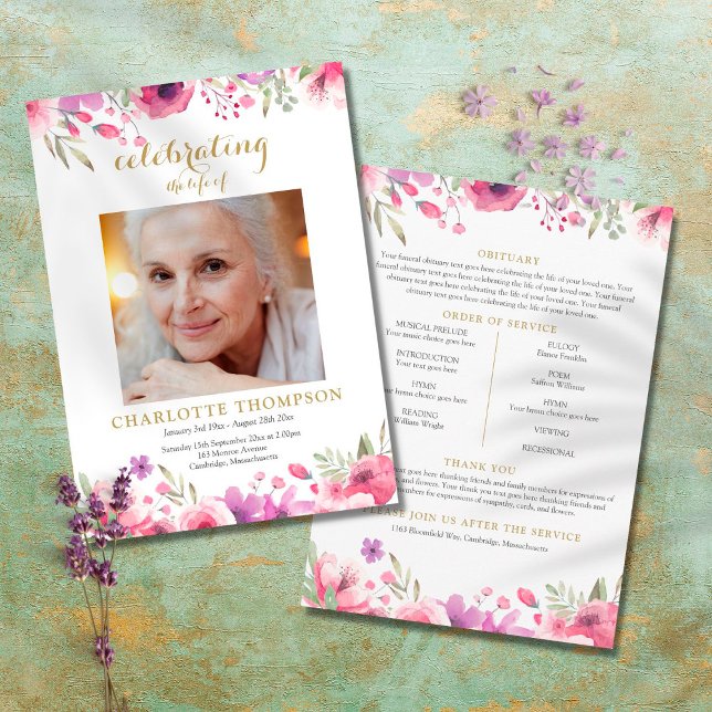 Blommig foto begravningsminnesgudstjänst Ordning f Program (Skapare uppladdad)