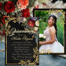 Blommig, Foto & Förgylld Ram - Svart Quinceanera