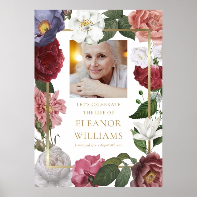 Blommig fotofirande av livets begravningsskylt poster (Framsidan)