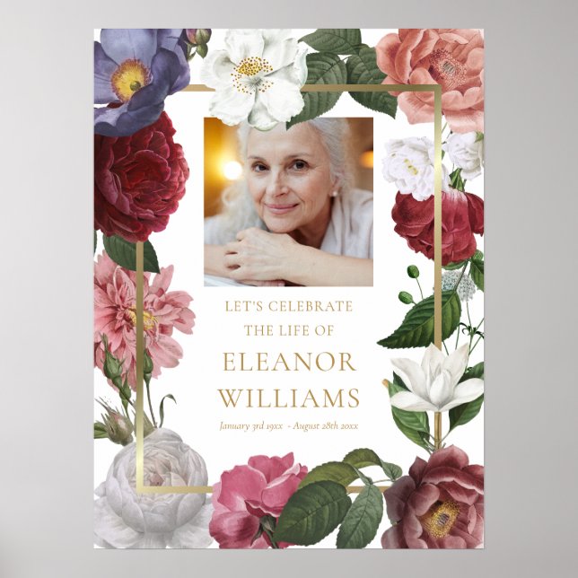 Blommig fotofirande av livets minnesstund poster (Framsidan)