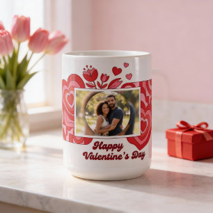 Blommig fotokopp Röd Rosa Glad Alla Hjärtans Dag P Kaffemugg