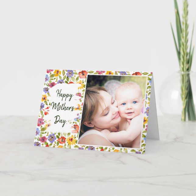 Blommig fotoram födelsedags kort till mamma (Framsida)