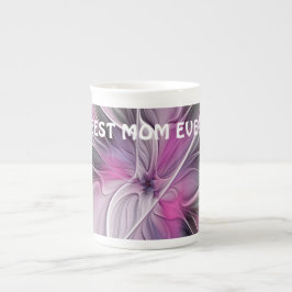 Blommig Fraktal Abstrakt Blomma Rosa Grå Bästa Mam Benporslin Mugg