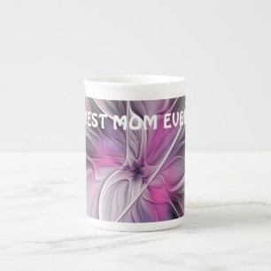 Blommig Fraktal Abstrakt Blomma Rosa Grå Bästa Mam Benporslin Mugg
