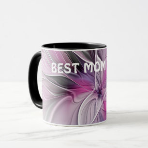 Blommig Fraktal Abstrakt Blomma Rosa Grå Bästa Mam Mugg