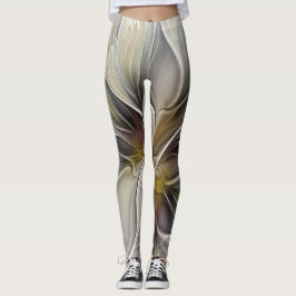Blommig fraktal, fantasiblomma med jordens färger leggings