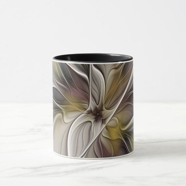 Blommig fraktal, fantasiblomma med jordens färger mugg (Center)