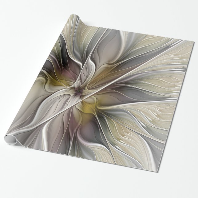 Blommig fraktal, fantasiblomma med jordens färger presentpapper (Utrullad)