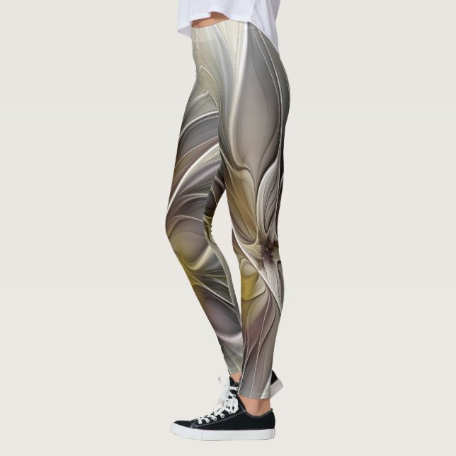 Blommig fraktal, fantasiblomma med jordfärger leggings (Vänster)