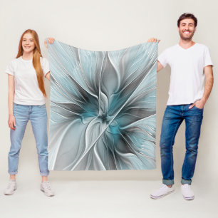 Blommig Fraktal Modern Abstrakt Blomma Blå Grå Fleecefilt