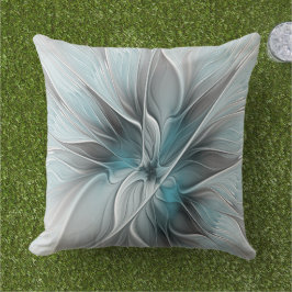 Blommig Fraktal Modern Abstrakt Blomma Blå Grå Kudde