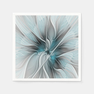Blommig Fraktal Modern Abstrakt Blomma Blå Grå Pappersservett