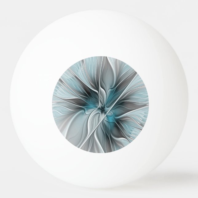Blommig Fraktal Modern Abstrakt Blomma Blå Grå Pingisboll (Framsidan)