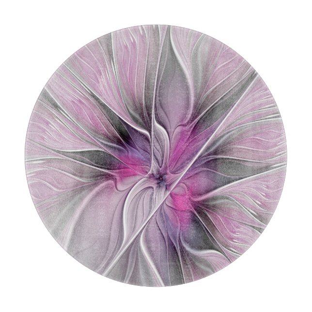 Blommig Fraktal Modern Abstrakt Blomma Rosa Grå (Framsidan)