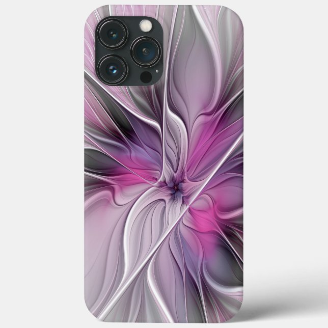 Blommig Fraktal Modern Abstrakt Blomma Rosa Grå (Baksida)