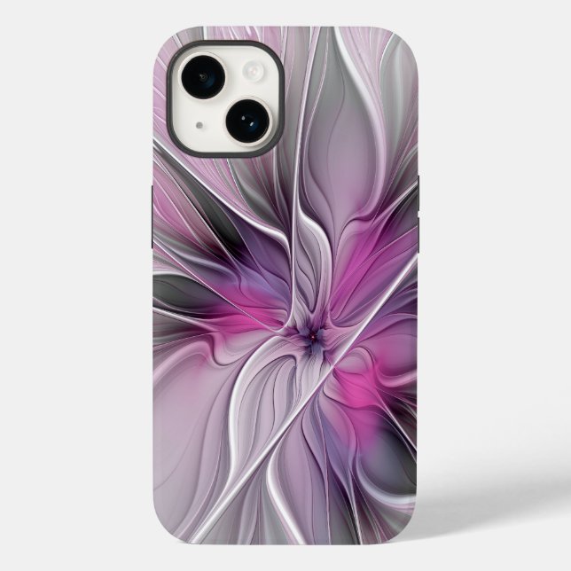 Blommig Fraktal Modern Abstrakt Blomma Rosa Grå (Baksida)