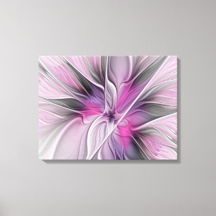 Blommig fraktal modern abstrakt blomma rosa grå canvastryck