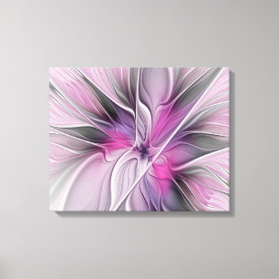 Blommig Fraktal Modern Abstrakt Blomma Rosa Grå Canvastryck