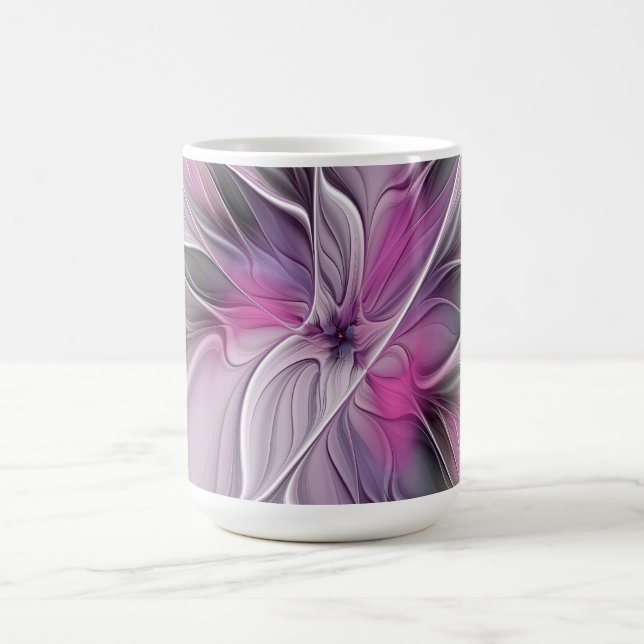 Blommig Fraktal Modern Abstrakt Blomma Rosa Grå Kaffemugg (Center)