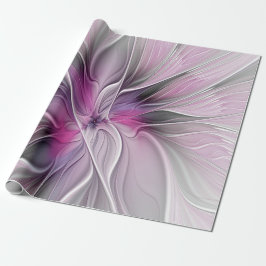 Blommig Fraktal Modern Abstrakt Blomma Rosa Grå Presentpapper