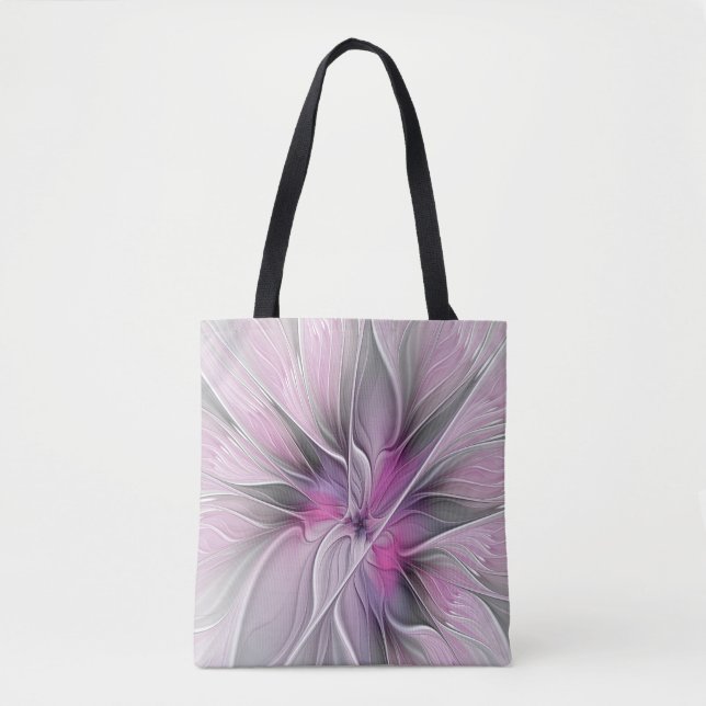 Blommig Fraktal Modern Abstrakt Blomma Rosa Grå Tygkasse (Framsida)