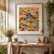 Blommig fredssymbol Konstaffisch – Retro 60-talsbl