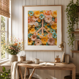 Blommig fredssymbol Konstaffisch – Retro 60-talsbl Poster