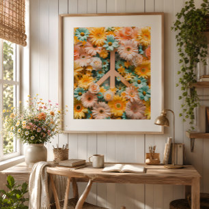 Blommig fredssymbol Konstaffisch – Retro 60-talsbl Poster