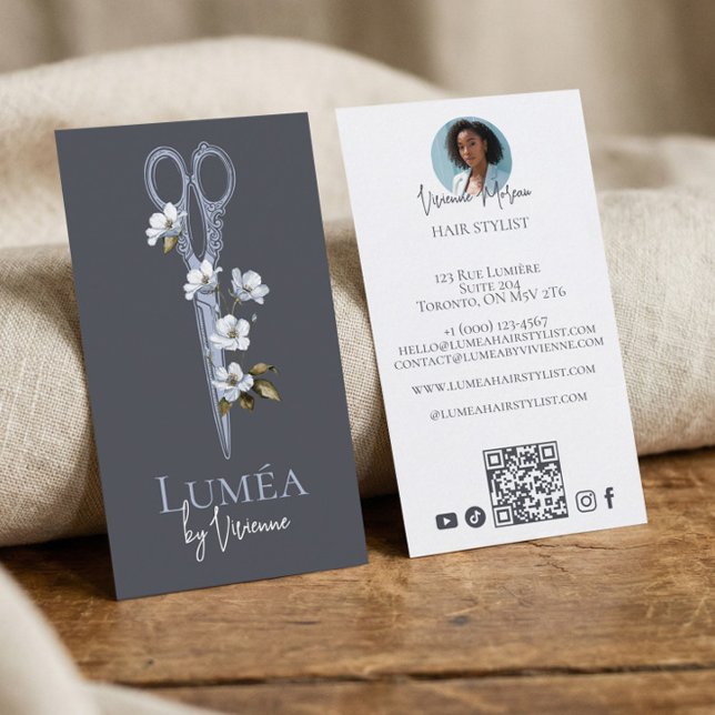 Blommig frisör stylist skönhetssalong foto visitkort (Floral Hair Dresser Stylist Beauty Salon Photo Business Card)
