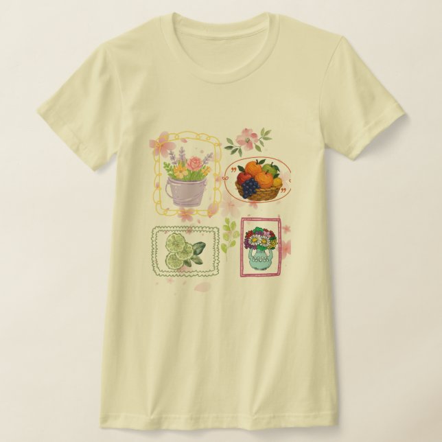 Blommig fruktillustration T-shirt |  (Laydown)