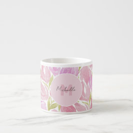 Blommig Fuchsia Rosa Akvarellmonogram Espressomugg
