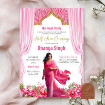 Blommig Fuschia Röd Halv Saree Indisk Flickas Cere