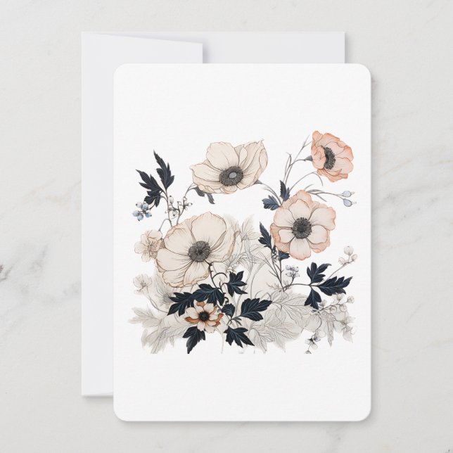 Blommig fyrkant, nordisk konstdesign, mjuka pastel inbjudningar (Framsida)