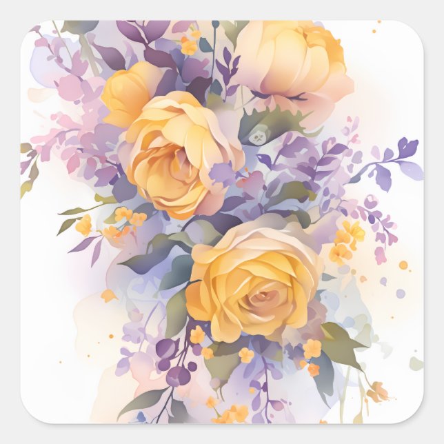 Blommig  fyrkantigt klistermärke (Framsida)