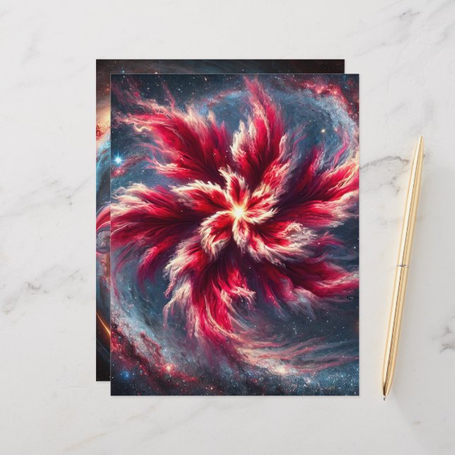 Blommig Galax Poinsettia Scrapbok Papper Ark (Fram/Back In Situ)