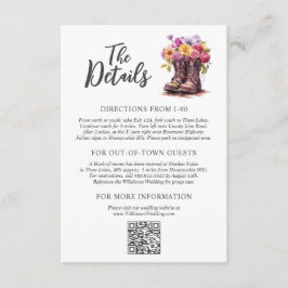 Blommig gård Stövlar Rustik lantbröllop detaljer Tilläggskort