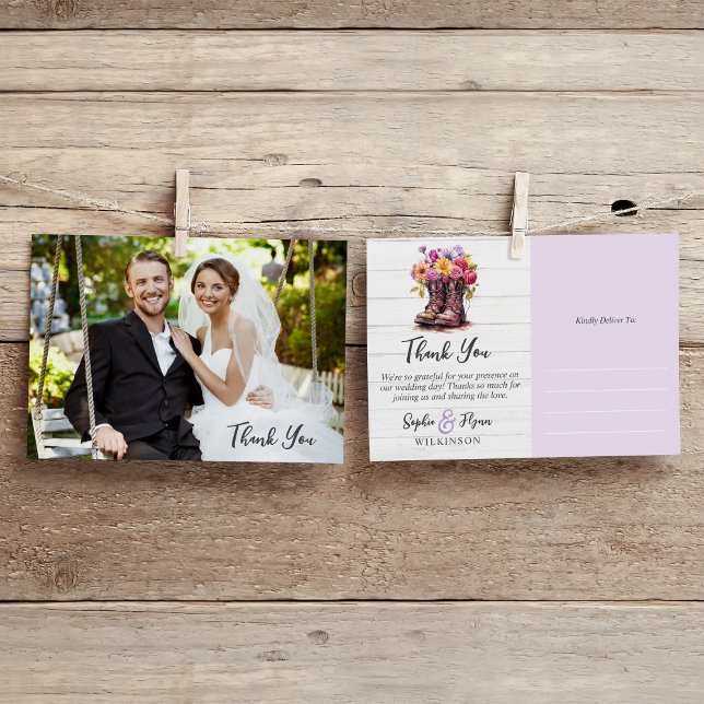 Blommig gårds boots rustic bröllop tackkort vykort (Skapare uppladdad)