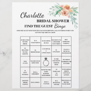 Blommig Gästefinnande Bröllopsdusch Bingo Reklamblad