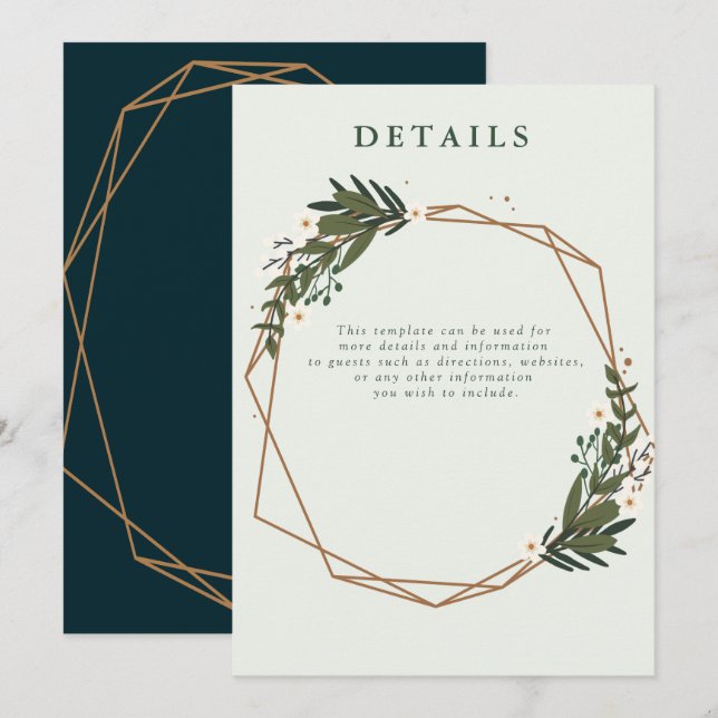 blommig geometrisk bröllopsdetaljkort inbjudningar (Fram/baksida)