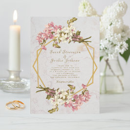 Blommig Geometrisk Marmor Guld och Blommor Bröllop Inbjudningar