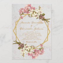 Blommig geometrisk marmor guld- och orkidébröllop