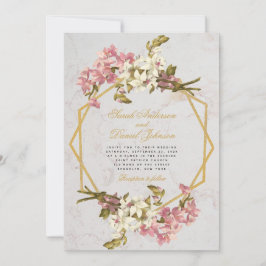 Blommig Geometrisk Marmor Guld Rosa Orkidéer Bröll Inbjudningar