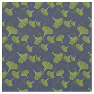Blommig Gingko-blad Blått Mönster Tyg