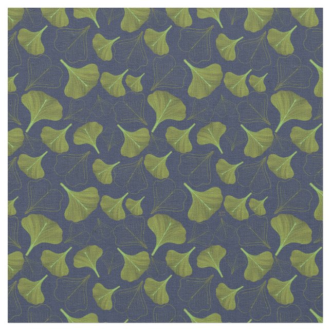 Blommig Gingko-blad Blått Mönster Tyg (Närbild)