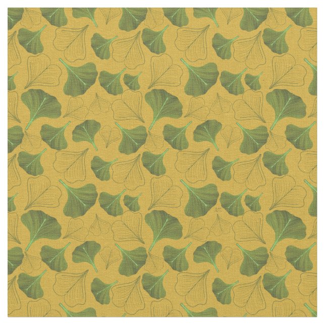 Blommig Ginkgo-blad Gul Mönster Tyg (Närbild)