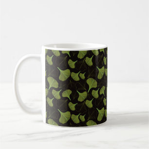 Blommig Ginkgo-blad Svart Mönster Kaffemugg