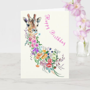 Blommig Giraff Födelsedags Kort