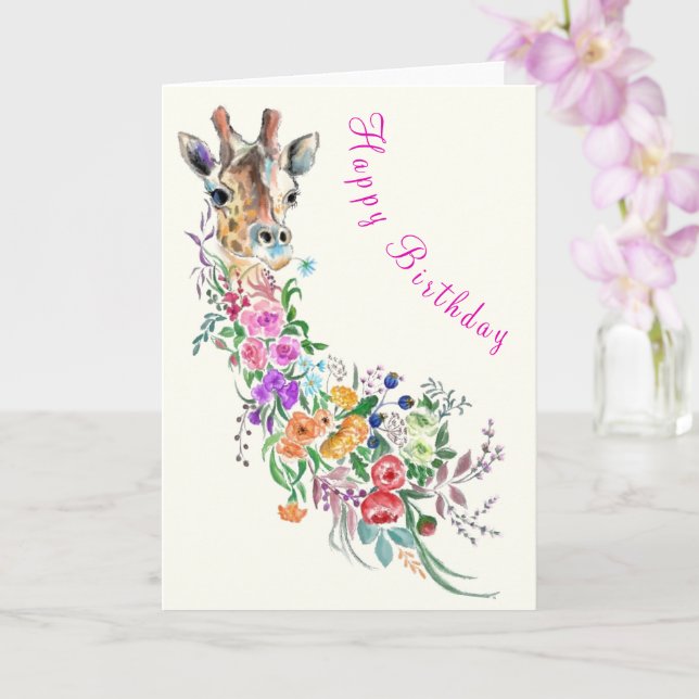Blommig Giraff Födelsedags Kort (Orkide)