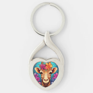 Blommig Giraff Porträtt-93132 Twisted Heart Silverfärgad Nyckelring